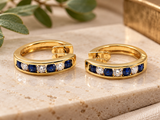 18K Yellow Gold Sapphire & Diamond Hoop Earrings