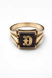 10K Yellow Gold Black Onyx Initial "D" Ring