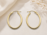 14K Yellow Gold Oval Hoop Earrings