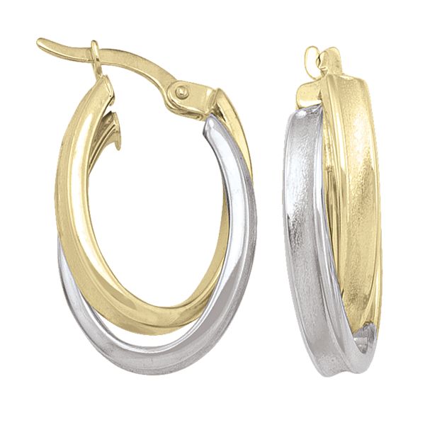 10K two-tone oval hoop earrings