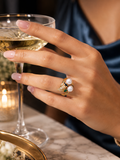 18K Gold Pearl, Emerald, Sapphire & Diamond Ring