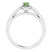 14K White Gold Green Tourmaline & Diamond Ring