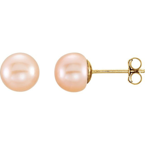 14K Yellow Pink Freshwater Cultured Pearl Earrings