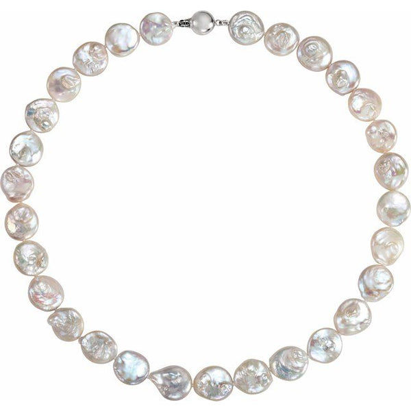 White Freshwater Cultured Coin Pearl 18" Necklace