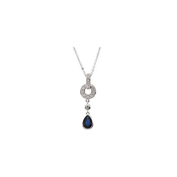 14K White Blue Sapphire & Diamond Necklace