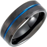 Black & Blue PVD Grooved Tungsten Band - 8mm