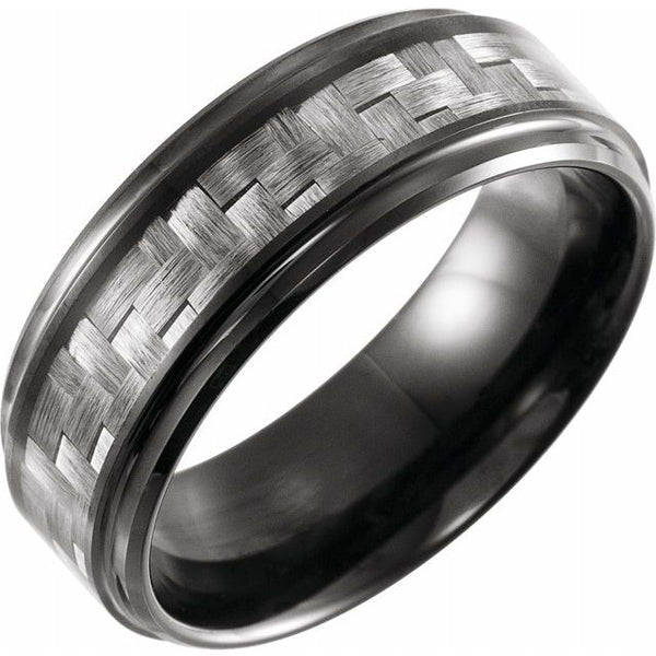 Black PVD Tungsten Band with Grey Carbon Fibre Inlay - 8mm