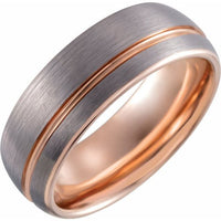 18K Rose Gold PVD Tungsten Band - 8 mm Grooved