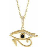 14K Yellow Natural Black Onyx & Diamond Eye of Horus Necklace