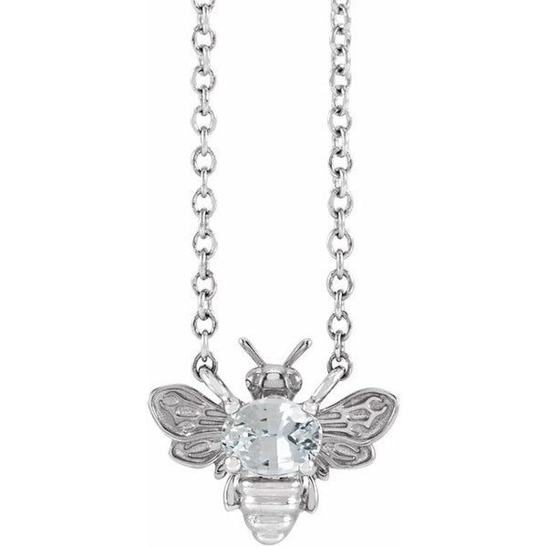 14K White Natural White Sapphire Bee 16" Necklace
