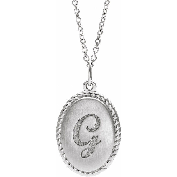 Sterling Silver Engravable Oval 16-18" Rope Necklace