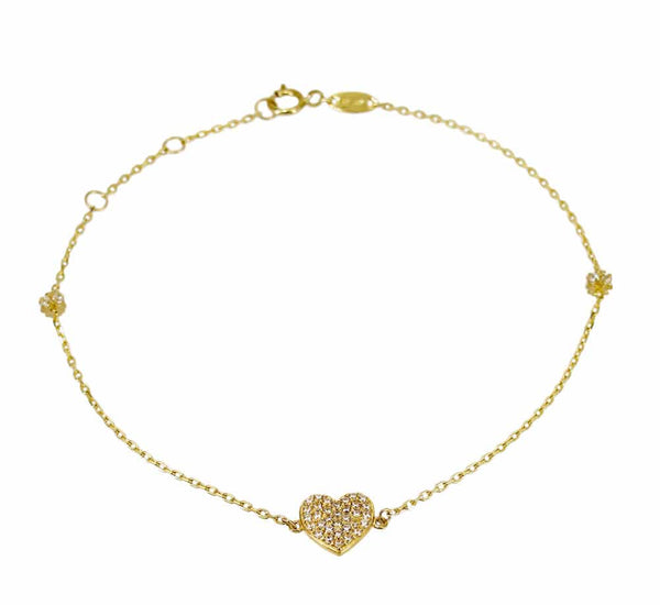 10K Yellow Gold Link Heart Charm Bracelet 7: 31924244643909 | United Kingdom