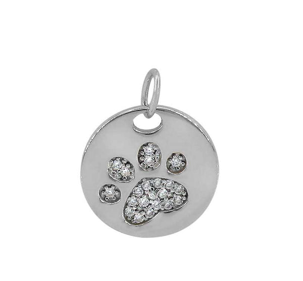 Sterling Silver CZ Paw Pendant on 18" Chain