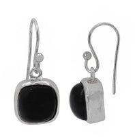 Black Onyx Square-Shaped Drop Earrings - Sterling Silver