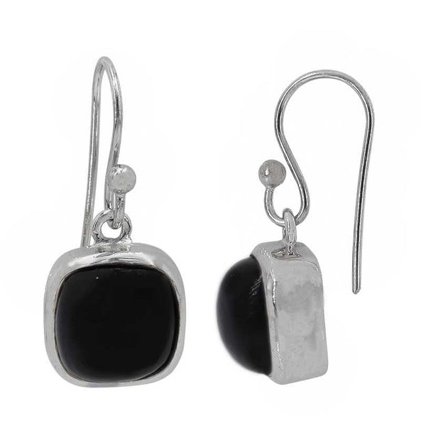 Black Onyx Square-Shaped Drop Earrings - Sterling Silver