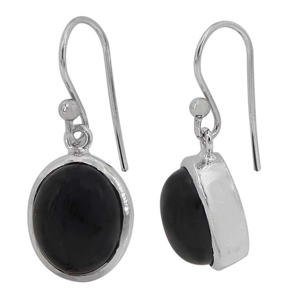 Large Black Onyx Drop Earrings - Sterling Silver