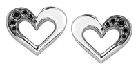 10k White Gold Black Diamond Heart Earrings