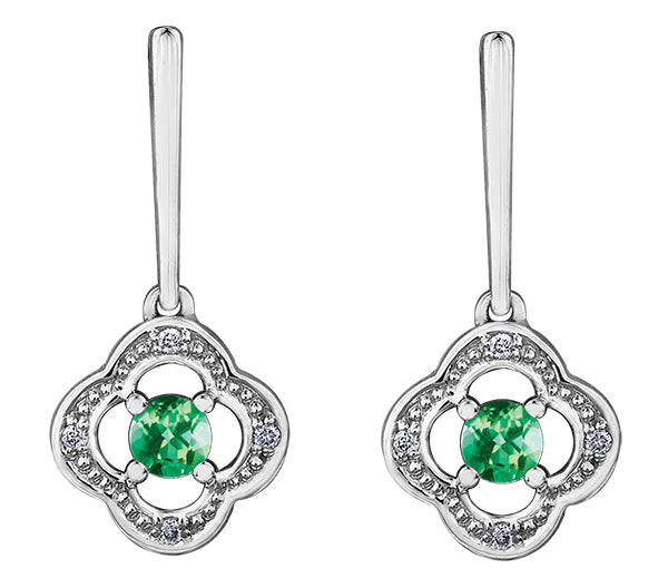 10K Emerald & Diamond Clover Drop Earrings