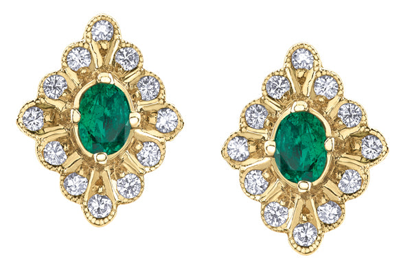 10k emerald & diamond earring