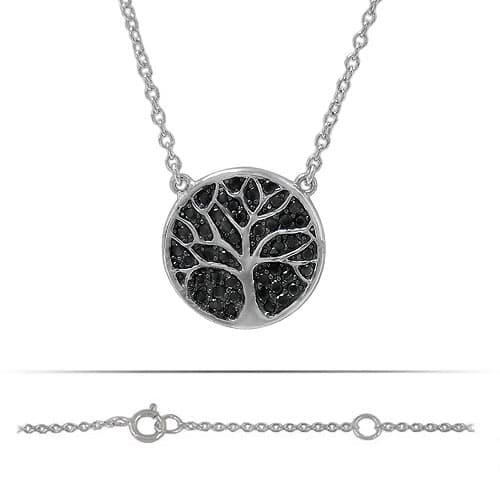 Sterling Silver Black Crystal Tree of Life Necklace