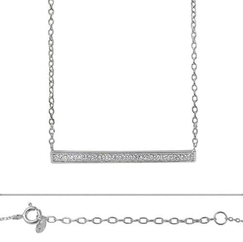 Sterling Silver CZ Bar Necklace