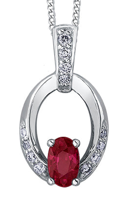 10K Ruby & Diamond Oval Drop Necklace