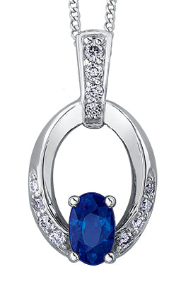 10K Sapphire & Diamond Oval Drop Necklace