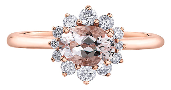 10K Rose Gold Morganite Diamond Ring