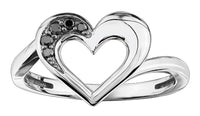 10k White Gold Black Diamond Heart Ring