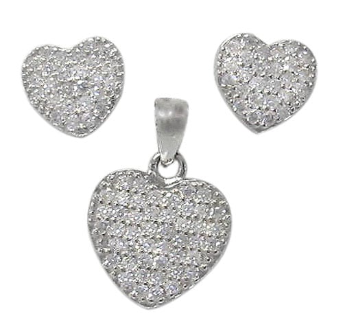 Sterling Silver CZ Heart Earring & Pendant Set