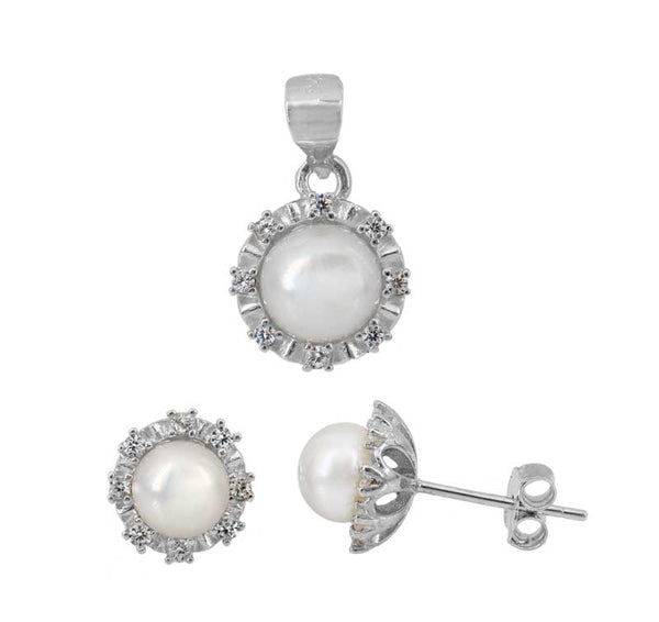 Sterling Silver Freshwater Pearl/CZ set