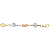 10K Tri-Colour Gold Bracelet - cone & bead design