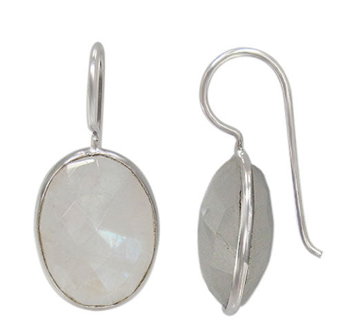Sterling Silver Round Faceted Moonstone Earrings