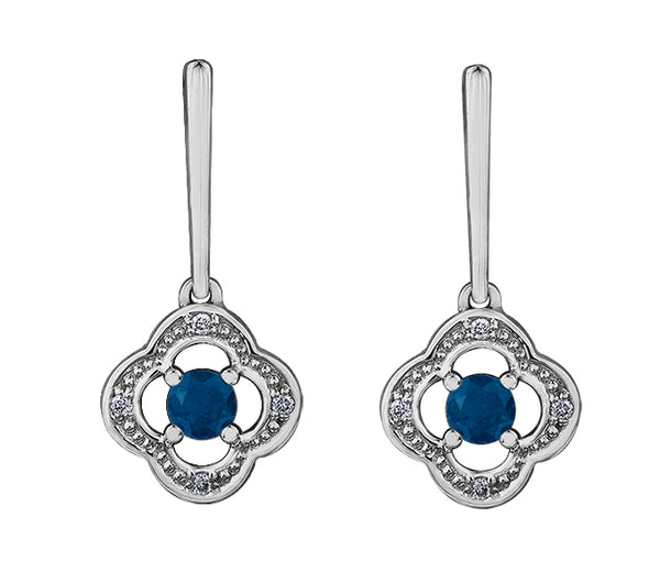 10K Sapphire & Diamond Clover Drop Earrings