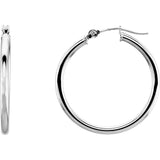 10K White 2mm Tube Hoop Earring - 24mm