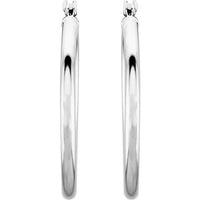 10K White 2mm Tube Hoop Earring - 24mm