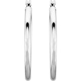 10K White 2mm Tube Hoop Earring - 24mm